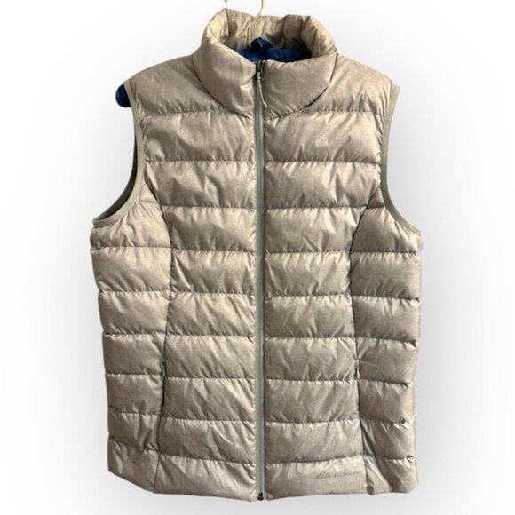 Eddie Bauer 650 fill Woman’s Light Grey Cirruslite Down Feather full zip Vest L - Picture 2 of 7